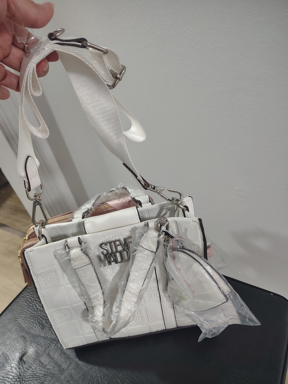 Steve Madden White Croc-Embossed Mini Satchel